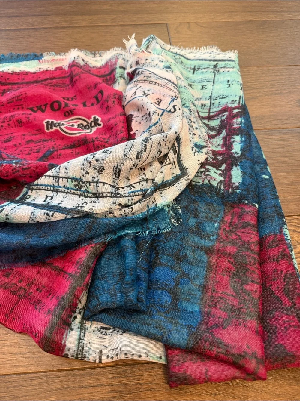 Hard Rock Map Print Scarf With Fringe In Multicolor Hues NWT - C61-033